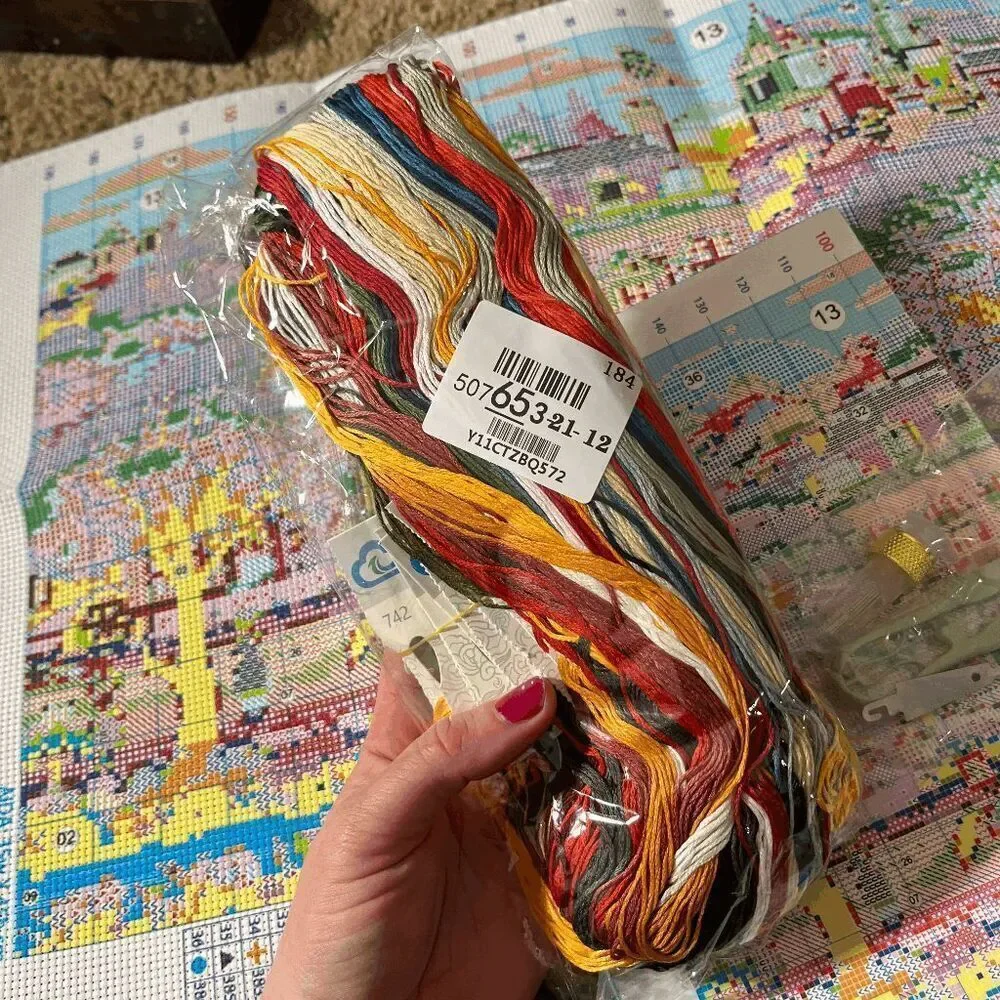 Garden Villa Cross Stitch Kit Preprinted Fabric Thread Tools 40x50cm